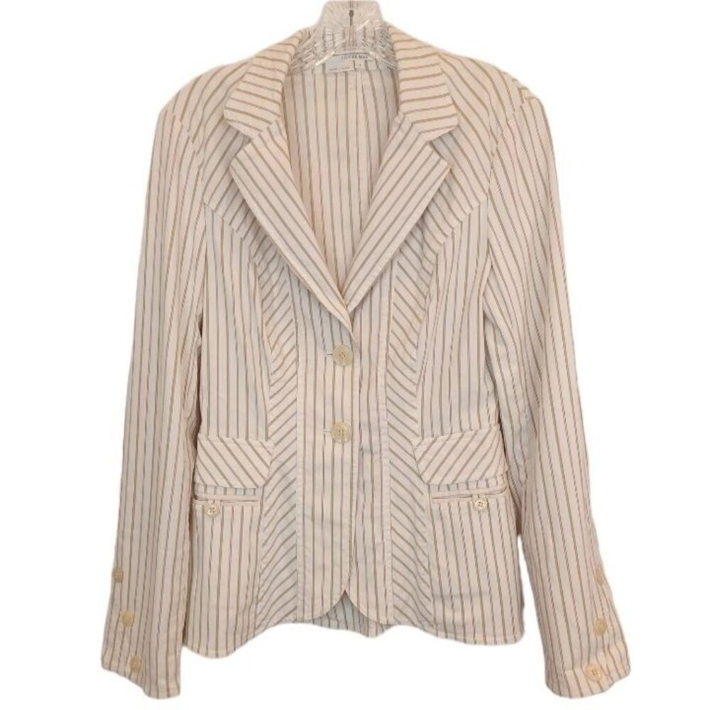 To The Max Womens Sz S Cream Pinstripe Button Front Blazer Stretch Office Career